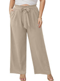 SHOWMALL Plus Size Women's Wide Leg Pants with Pockets High Waisted Adjustable Tie Knot