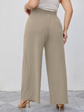 SHOWMALL Plus Size Women's Wide Leg Pants with Pockets High Waisted Adjustable Tie Knot