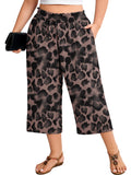 SHOWMALL Plus Size Cropped Pants for Women, Flowy Wide Leg Capris for Casual & Resort Wear, Lightweight High Rise Travel Pants with Pockets