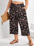 SHOWMALL Plus Size Cropped Pants for Women, Flowy Wide Leg Capris for Casual & Resort Wear, Lightweight High Rise Travel Pants with Pockets