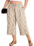 SHOWMALL Plus Size Cropped Pants for Women, Flowy Wide Leg Capris for Casual & Resort Wear, Lightweight High Rise Travel Pants with Pockets