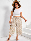 SHOWMALL Plus Size Cropped Pants for Women, Flowy Wide Leg Capris for Casual & Resort Wear, Lightweight High Rise Travel Pants with Pockets