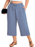 SHOWMALL Plus Size Cropped Pants for Women, Flowy Wide Leg Capris for Casual & Resort Wear, Lightweight High Rise Travel Pants with Pockets
