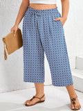SHOWMALL Plus Size Cropped Pants for Women, Flowy Wide Leg Capris for Casual & Resort Wear, Lightweight High Rise Travel Pants with Pockets