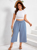 SHOWMALL Plus Size Cropped Pants for Women, Flowy Wide Leg Capris for Casual & Resort Wear, Lightweight High Rise Travel Pants with Pockets