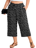SHOWMALL Plus Size Cropped Pants for Women, Flowy Wide Leg Capris for Casual & Resort Wear, Lightweight High Rise Travel Pants with Pockets