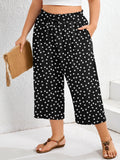 SHOWMALL Plus Size Cropped Pants for Women, Flowy Wide Leg Capris for Casual & Resort Wear, Lightweight High Rise Travel Pants with Pockets