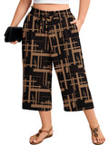 SHOWMALL Plus Size Cropped Pants for Women, Flowy Wide Leg Capris for Casual & Resort Wear, Lightweight High Rise Travel Pants with Pockets