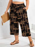 SHOWMALL Plus Size Cropped Pants for Women, Flowy Wide Leg Capris for Casual & Resort Wear, Lightweight High Rise Travel Pants with Pockets