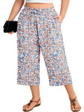 SHOWMALL Plus Size Cropped Pants for Women, Flowy Wide Leg Capris for Casual & Resort Wear, Lightweight High Rise Travel Pants with Pockets