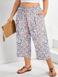 SHOWMALL Plus Size Cropped Pants for Women, Flowy Wide Leg Capris for Casual & Resort Wear, Lightweight High Rise Travel Pants with Pockets