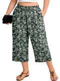 SHOWMALL Plus Size Cropped Pants for Women, Flowy Wide Leg Capris for Casual & Resort Wear, Lightweight High Rise Travel Pants with Pockets