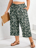 SHOWMALL Plus Size Cropped Pants for Women, Flowy Wide Leg Capris for Casual & Resort Wear, Lightweight High Rise Travel Pants with Pockets