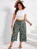 SHOWMALL Plus Size Cropped Pants for Women, Flowy Wide Leg Capris for Casual & Resort Wear, Lightweight High Rise Travel Pants with Pockets
