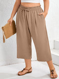 SHOWMALL Plus Size Cropped Pants for Women, Flowy Wide Leg Capris for Casual & Resort Wear, Lightweight High Rise Travel Pants with Pockets