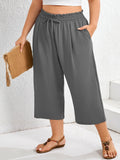 SHOWMALL Plus Size Cropped Pants for Women, Flowy Wide Leg Capris for Casual & Resort Wear, Lightweight High Rise Travel Pants with Pockets