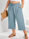 SHOWMALL Plus Size Cropped Pants for Women, Flowy Wide Leg Capris for Casual & Resort Wear, Lightweight High Rise Travel Pants with Pockets