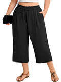 SHOWMALL Plus Size Cropped Pants for Women, Flowy Wide Leg Capris for Casual & Resort Wear, Lightweight High Rise Travel Pants with Pockets