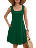 Women's Summer Square Neck Sleeveless Dress with Pockets, Floral Casual A-Line Mini Sundress
