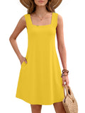 Women's Summer Square Neck Sleeveless Dress with Pockets, Floral Casual A-Line Mini Sundress