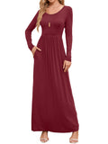 Chiclily Women's Long Sleeve Loose Plain Maxi Dresses Casual Long Dresses with Pockets