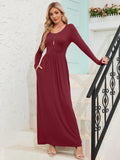 Chiclily Women's Long Sleeve Loose Plain Maxi Dresses Casual Long Dresses with Pockets