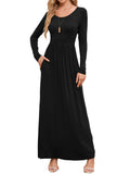 Chiclily Women's Long Sleeve Loose Plain Maxi Dresses Casual Long Dresses with Pockets