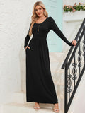 Chiclily Women's Long Sleeve Loose Plain Maxi Dresses Casual Long Dresses with Pockets
