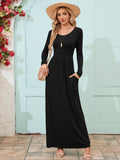Chiclily Women's Long Sleeve Loose Plain Maxi Dresses Casual Long Dresses with Pockets