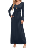 Chiclily Women's Long Sleeve Loose Plain Maxi Dresses Casual Long Dresses with Pockets