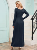 Chiclily Women's Long Sleeve Loose Plain Maxi Dresses Casual Long Dresses with Pockets