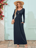 Chiclily Women's Long Sleeve Loose Plain Maxi Dresses Casual Long Dresses with Pockets