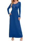 Chiclily Women's Long Sleeve Loose Plain Maxi Dresses Casual Long Dresses with Pockets
