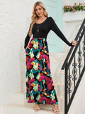 Chiclily Women's Long Sleeve Loose Plain Maxi Dresses Casual Long Dresses with Pockets
