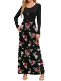 Chiclily Women's Long Sleeve Loose Plain Maxi Dresses Casual Long Dresses with Pockets