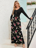 Chiclily Women's Long Sleeve Loose Plain Maxi Dresses Casual Long Dresses with Pockets