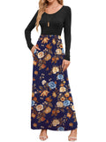Chiclily Women's Long Sleeve Loose Plain Maxi Dresses Casual Long Dresses with Pockets