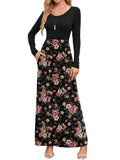 Chiclily Women's Long Sleeve Loose Plain Maxi Dresses Casual Long Dresses with Pockets