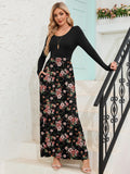 Chiclily Women's Long Sleeve Loose Plain Maxi Dresses Casual Long Dresses with Pockets
