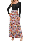Chiclily Women's Long Sleeve Loose Plain Maxi Dresses Casual Long Dresses with Pockets