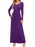 Chiclily Women's Long Sleeve Loose Plain Maxi Dresses Casual Long Dresses with Pockets