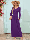 Chiclily Women's Long Sleeve Loose Plain Maxi Dresses Casual Long Dresses with Pockets