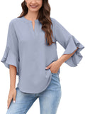 Chiclily Women Blouse 3/4 Sleeve Work Shirt Split Neck Tunic Top Office Wear
