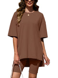 Chiclily Women's 2 Piece Outfit Sets Oversized Short Sleeve T-Shirt and Biker Shorts Tracksuit Summer Lounge Sets