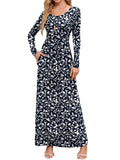 Chiclily Women's Long Sleeve Loose Plain Maxi Dresses Casual Long Dresses with Pockets