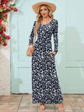 Chiclily Women's Long Sleeve Loose Plain Maxi Dresses Casual Long Dresses with Pockets
