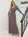 Chiclily Women's Long Sleeve Loose Plain Maxi Dresses Casual Long Dresses with Pockets