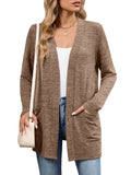 Chiclily Women's Open Front Cardigan Shirt Loose Thin Knit Long Sleeve Lightweight Coat for Fall with Pockets