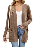 Chiclily Women's Open Front Cardigan Shirt Loose Thin Knit Long Sleeve Lightweight Coat for Fall with Pockets