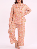 SHOWMALL Womens Plus Size 2 Piece Pajamas Sets, Long Sleeve Button Down Top and Long Pant with Pockets